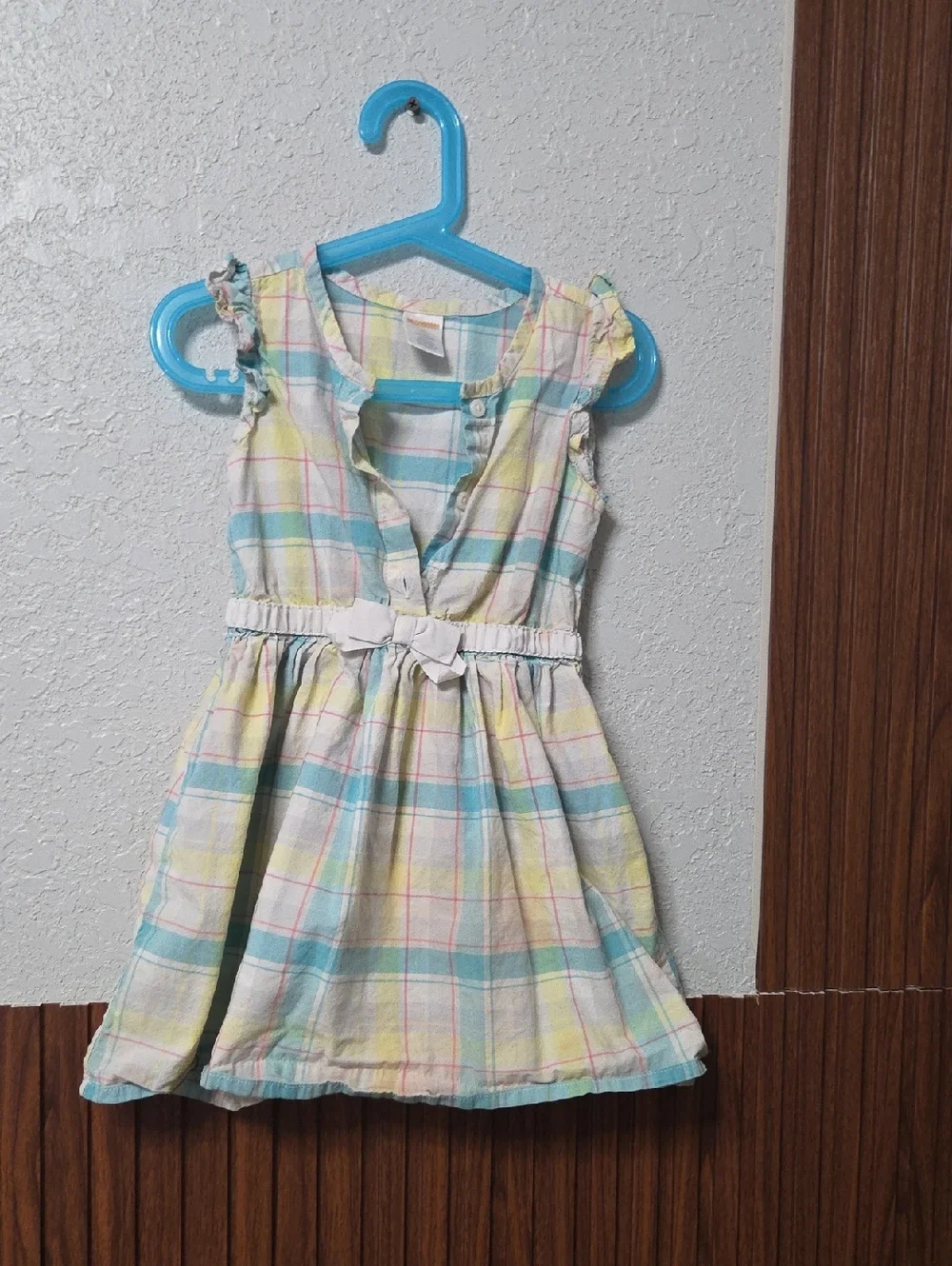 Gymboree Pastel Yellow and Blue Plaid Sundress with Waist Bow Size 4 T[0125]